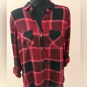 Rock & Republic Red Pink and Black Plaid Flannel Shirt